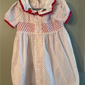 Pink Polka Dot with Strawberry Detail girl Dress by Marie Nicole